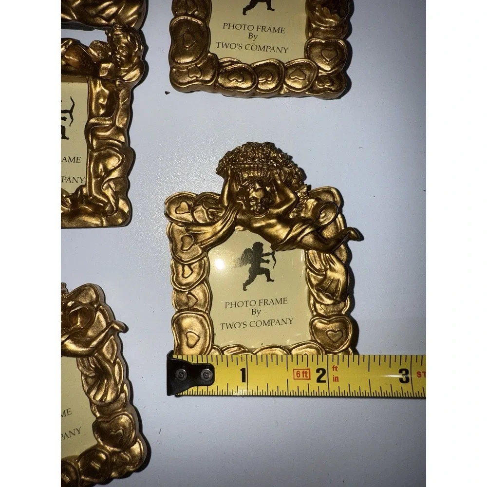 VTG‎ Set of 13 Gold Toned Two's Company Small Photo Frames Angel Cherub Ribbon N